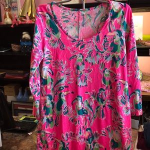 Lilly Pulitzer hot pink parrot dress,MED,LS,Cotton